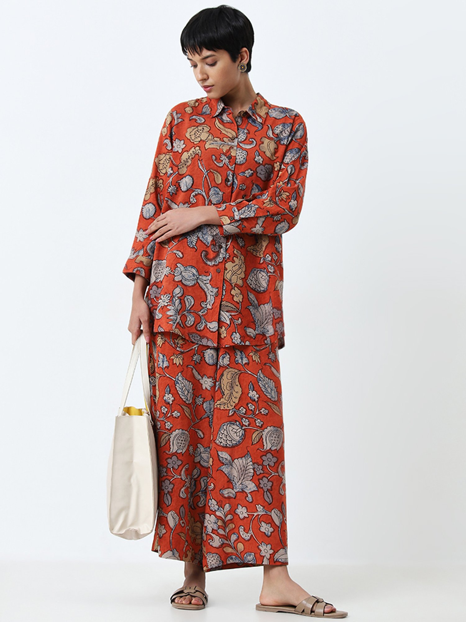 Utsa by Westside Orange Botanical Printed Ethnic Tunic