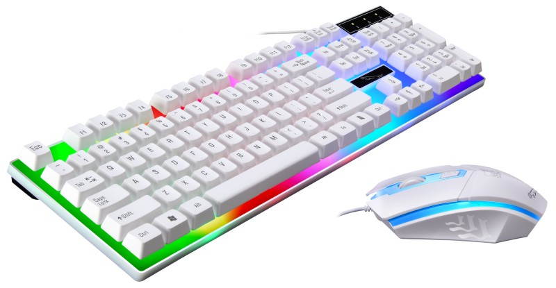 PandaTek New Mechanical Feeling Multicolor Backlit Wired Gaming Keyboard And 1600 DPI Mouse Combo - White