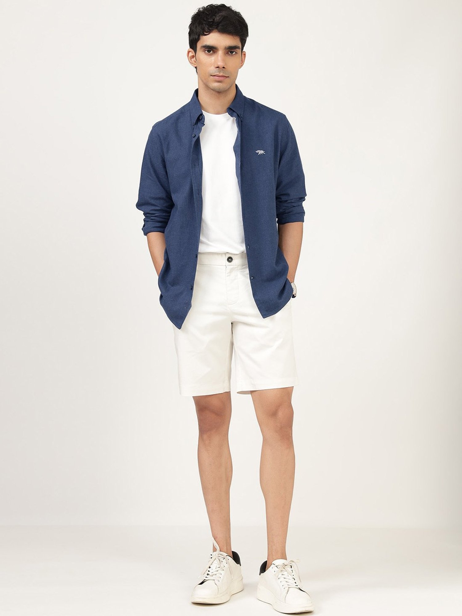 Andamen Navy Slim Fit Solid Casual Shirt