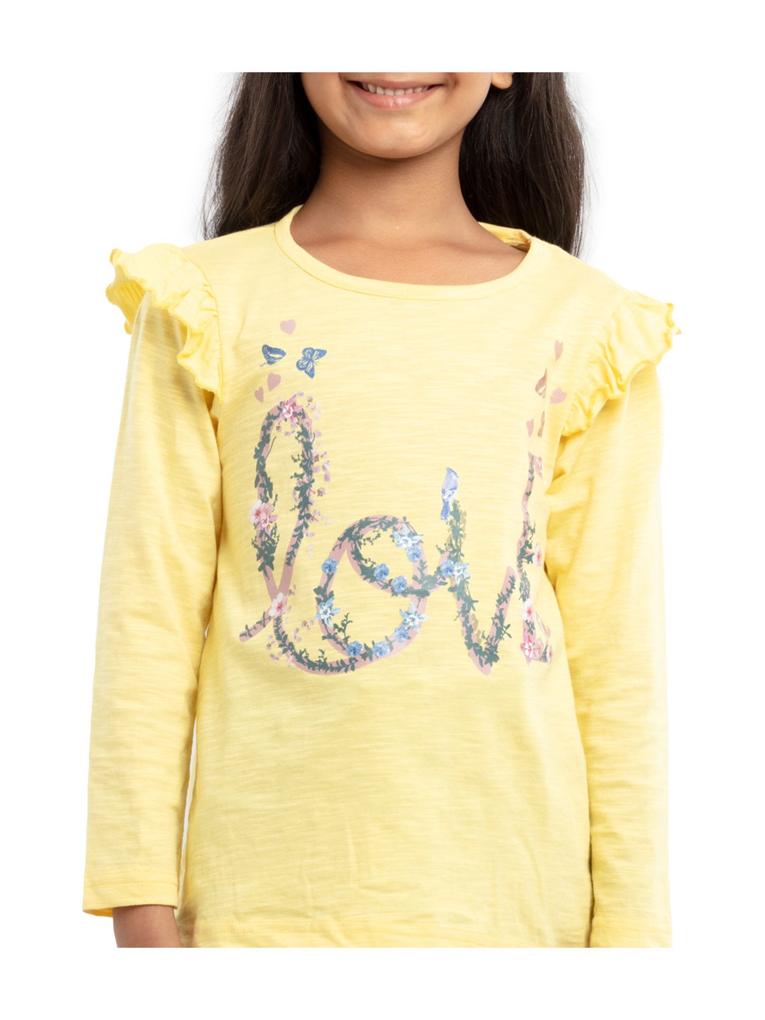 Under Fourteen Only Kids Yellow Floral Print Full Sleeves Top