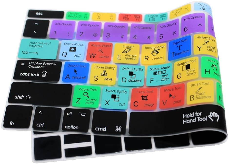HRH Adobe Photoshop PS Hotkey Silicone Keyboard Cover Skin for MacBook New Pro 13" A1708 A1988 No Touch Bar 2018 2017 2016 Release and MacBook 12" A1534 (2015)&A1931(2018) USA Layout Protective Skin