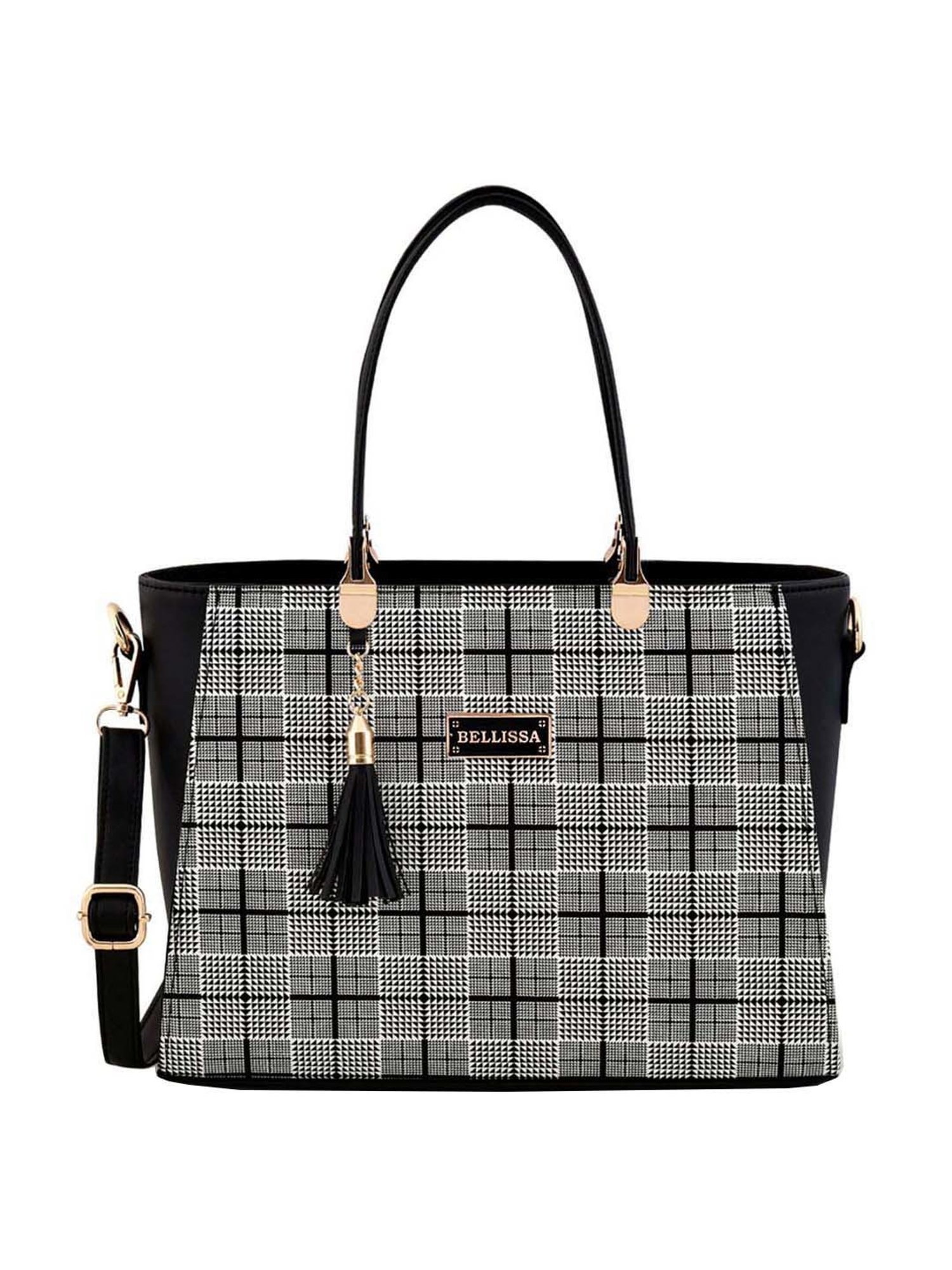 Bellissa Black PU Checks Handbag with Wallet
