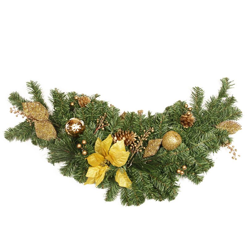 Northlight  36" x 13" Unlit Gold Poinsettia, Apple and Berry Artificial Christmas Swag