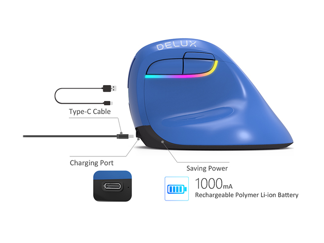 DELUX Wireless Small Vertical Mouse, Type-C Rechargeable Dual Mode Silent Ergonomic Mice with Bluetooth 4.0 and USB Nano Receiver, 4 Adjustable DPI and 6 Buttons (M618mini-White)
