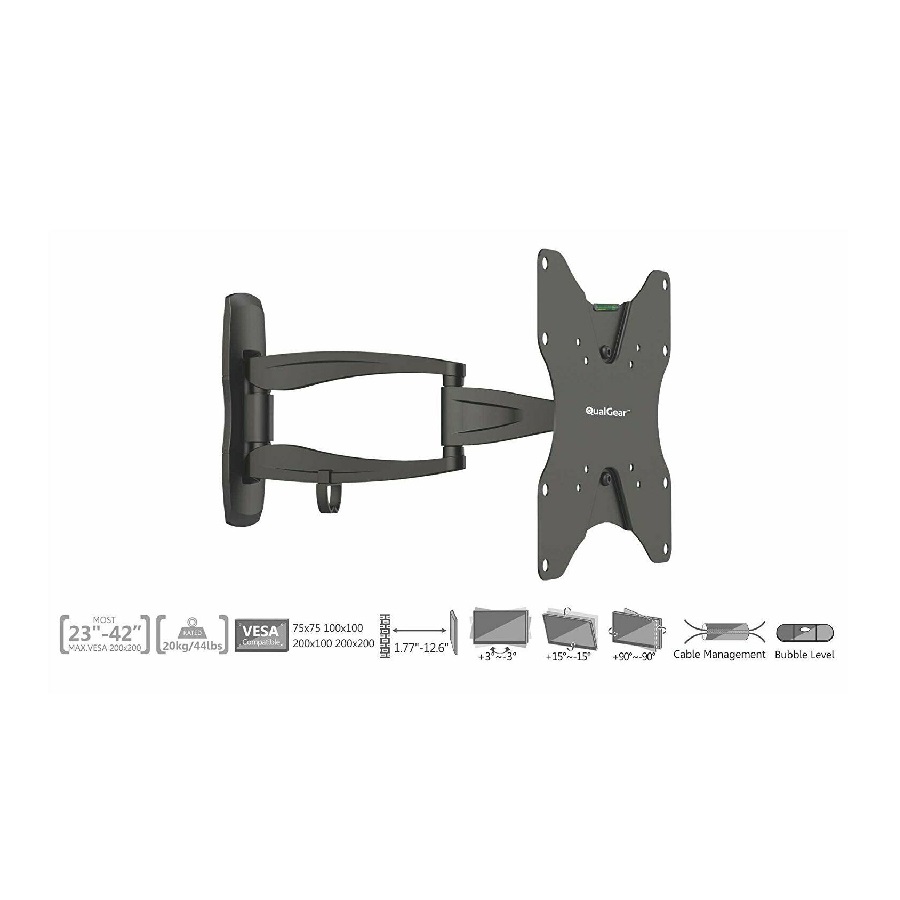 QualGear QG-TM-A-013 Universal Ultra Slim Low Profile Articulating Wall Mount for 23-42 Inches LED TV, Black