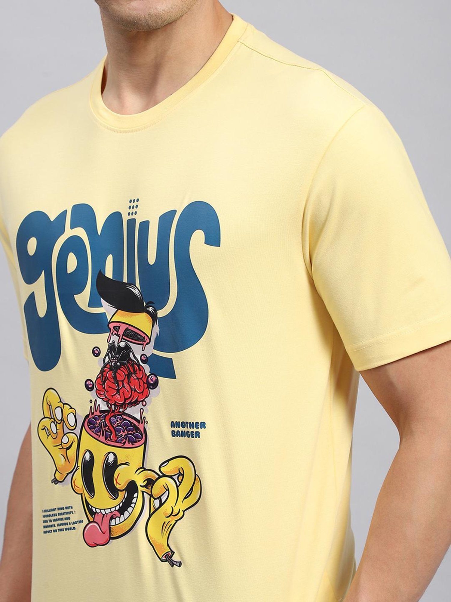 Rock.it Yellow Cotton Regular Fit Printed T-Shirt