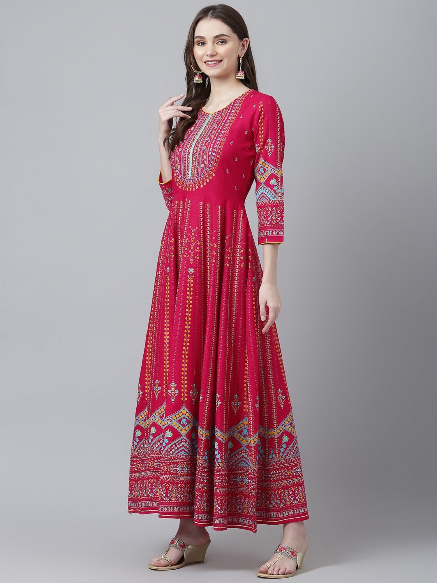 KIANA Pink Printed Maxi Dress