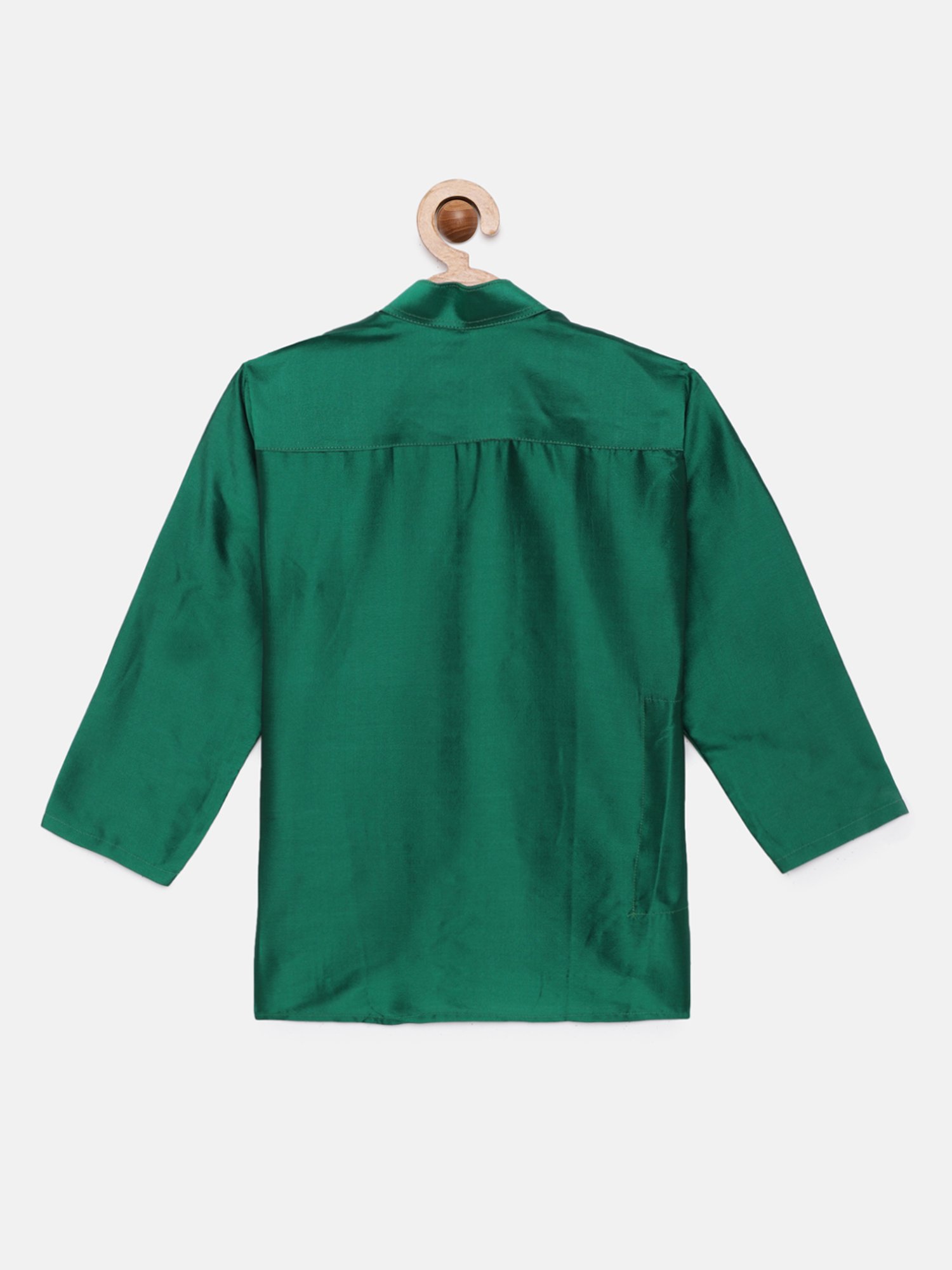 THANGAMAGAN Kids Green Solid Full Sleeves Kurta