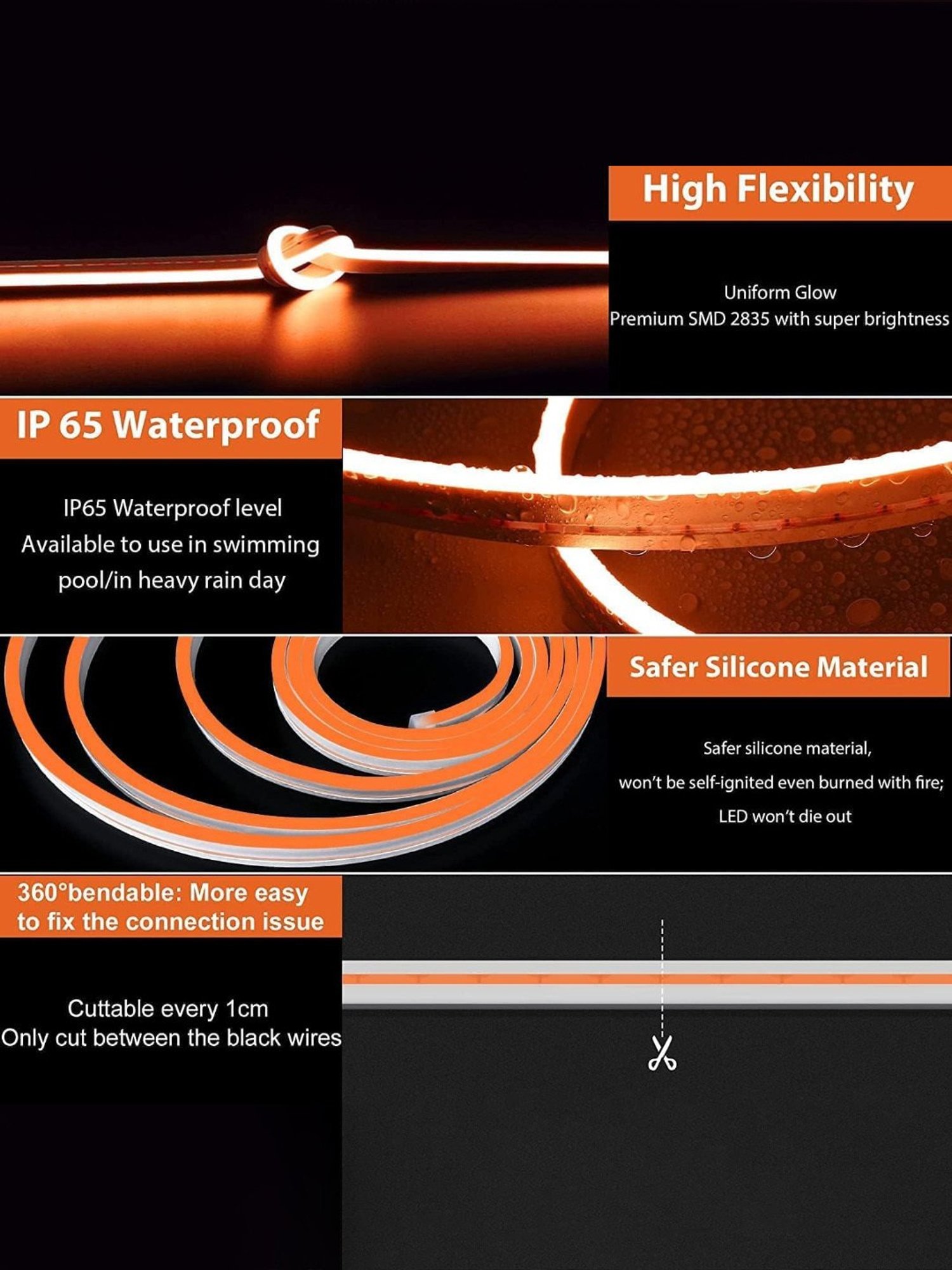 Xergy LED Neon Strip Lights 5Mtr, IP67 Waterproof Neon Rope Light for Home Decoration (Orange)