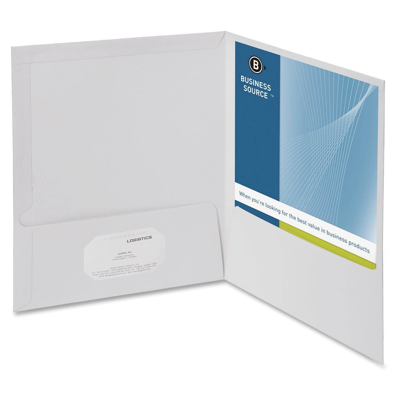 Business Source Two-Pocket Folders with Business Card Holder
