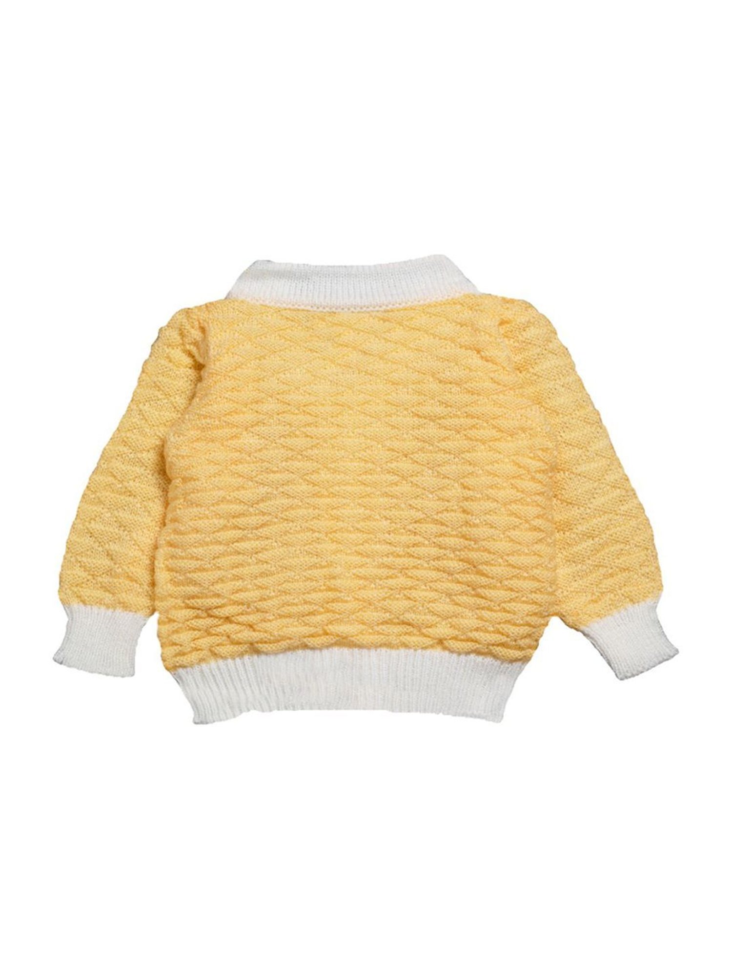Little Angels Kids Yellow & White Textured Pattern Full Sleeves Sweater Set