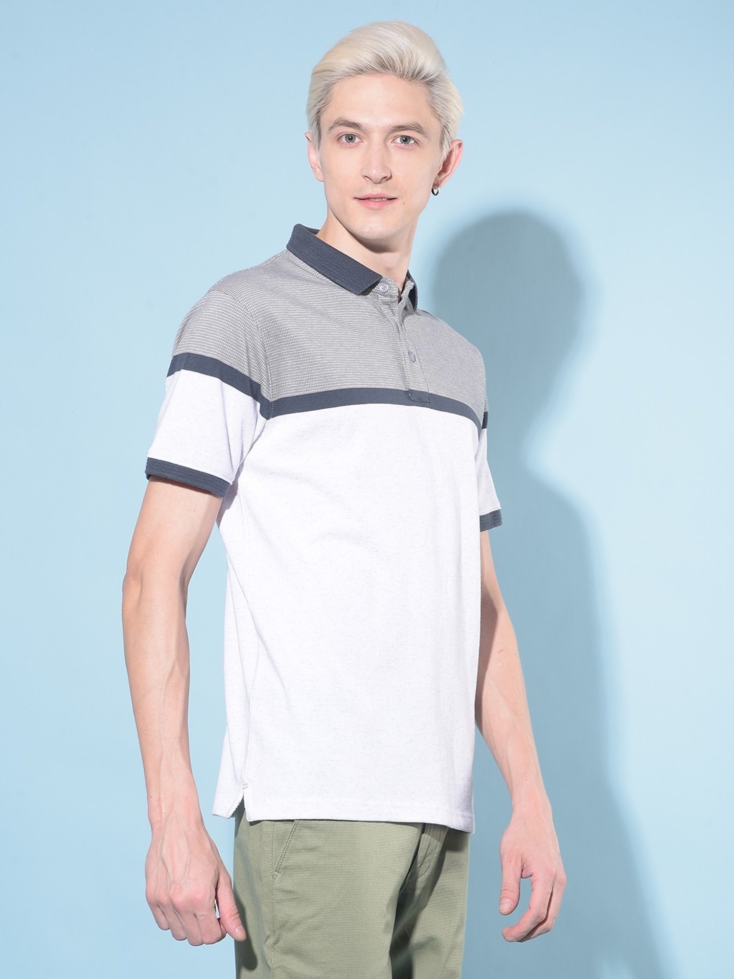 Crimsoune Club Grey Cotton Slim Fit Color-Block Polo T-Shirt