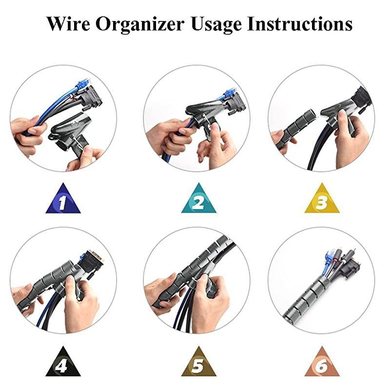 Cable Wires Organizer  Coiled Tube Cable Management PC Cinema TV Cables Sleeve with Cord Organizer Clip Hide Wires Cover Cables to Keep Desk Tidy to Protect Cable from Pets Bite Grey