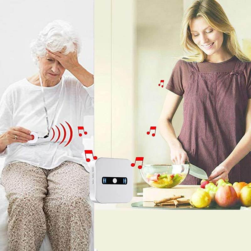 Pagers Wireless Emergency Panic Call Button for Elderly Senior Patient Personal Alert Alarm Nurse Elderly Aids for Living Home Alert System 2 Portable Receiver+3 Necklace Call Buttons