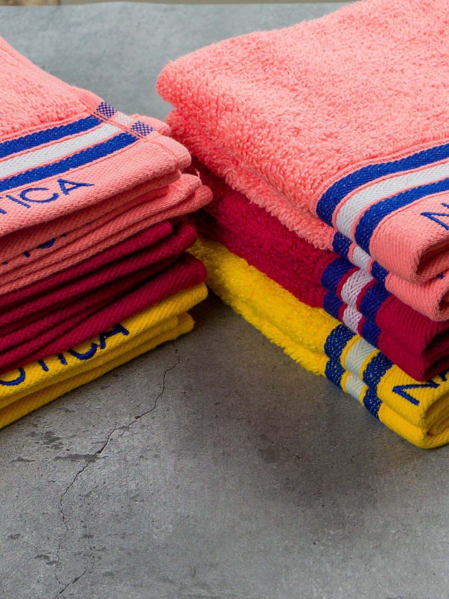 Nautica Vintage Crew Stripe Coral, Burgundy & Yellow Cotton 500 GSM Face Towel - Set of 12