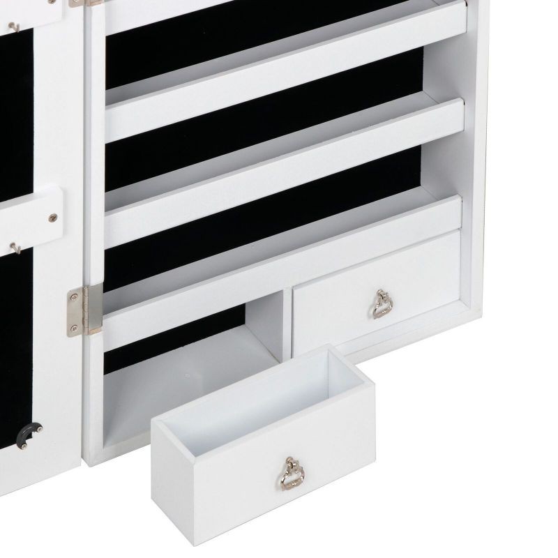 Door Wall Jewelry Cabinet Armoire Mounted Lockable Velvet Inner 2 Drawers