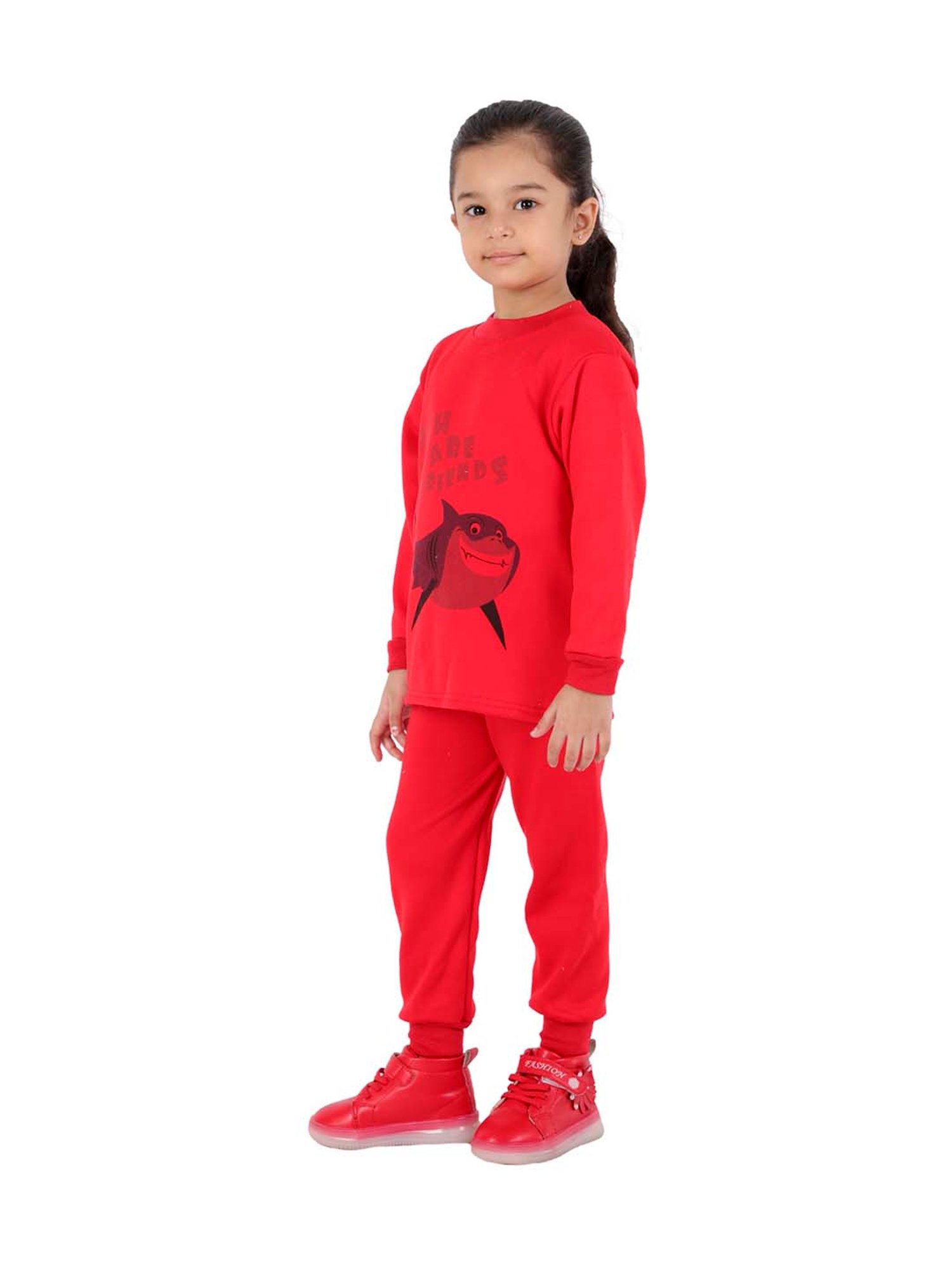 Ahhaaaa Kids Red Printed Sweatshirt with Joggers