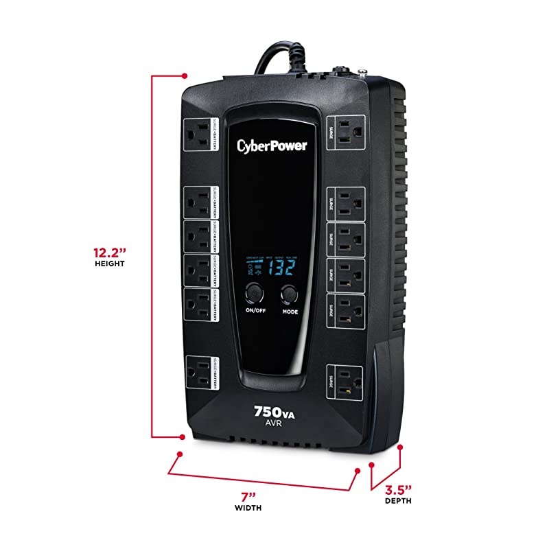 AVRG750LCD Intelligent LCD UPS System, 750VA/450W, 12 Outlets, AVR, Compact Black