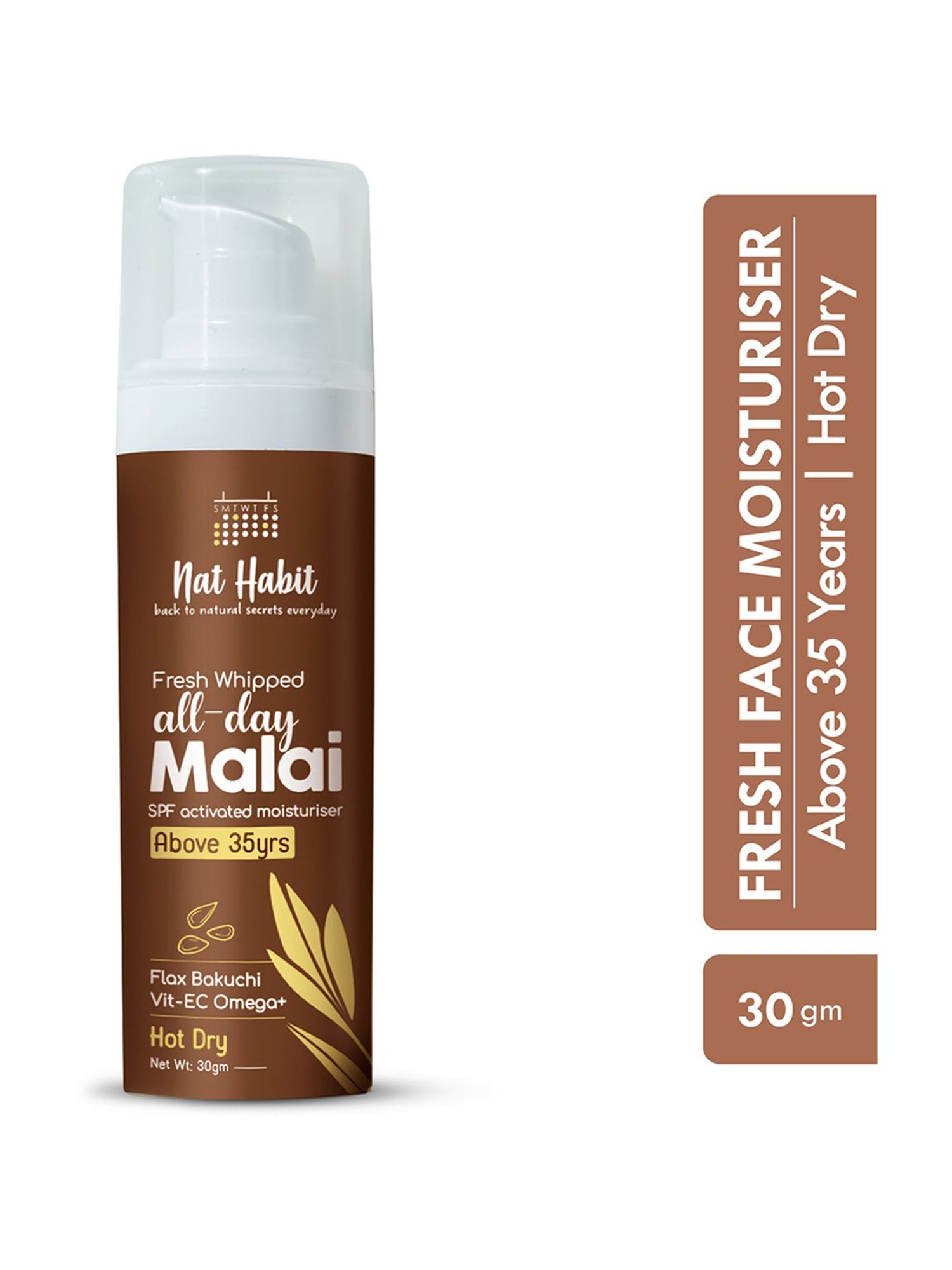 Nat Habit Flax Bakuchi Vit-EC Omega Fresh Whipped All-Day Malai Face Moisturiser - 30 gm