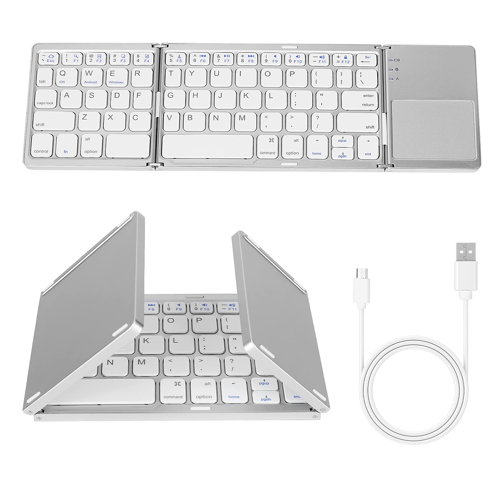 Foldable Bluetooth Keyboard with Touchpad - Samsers Portable Wireless Keyboard with Stand Holder, Rechargeable Full Size Ultra Slim Pocket Folding Keyboard for Android Windows IOS Tablet & Laptop