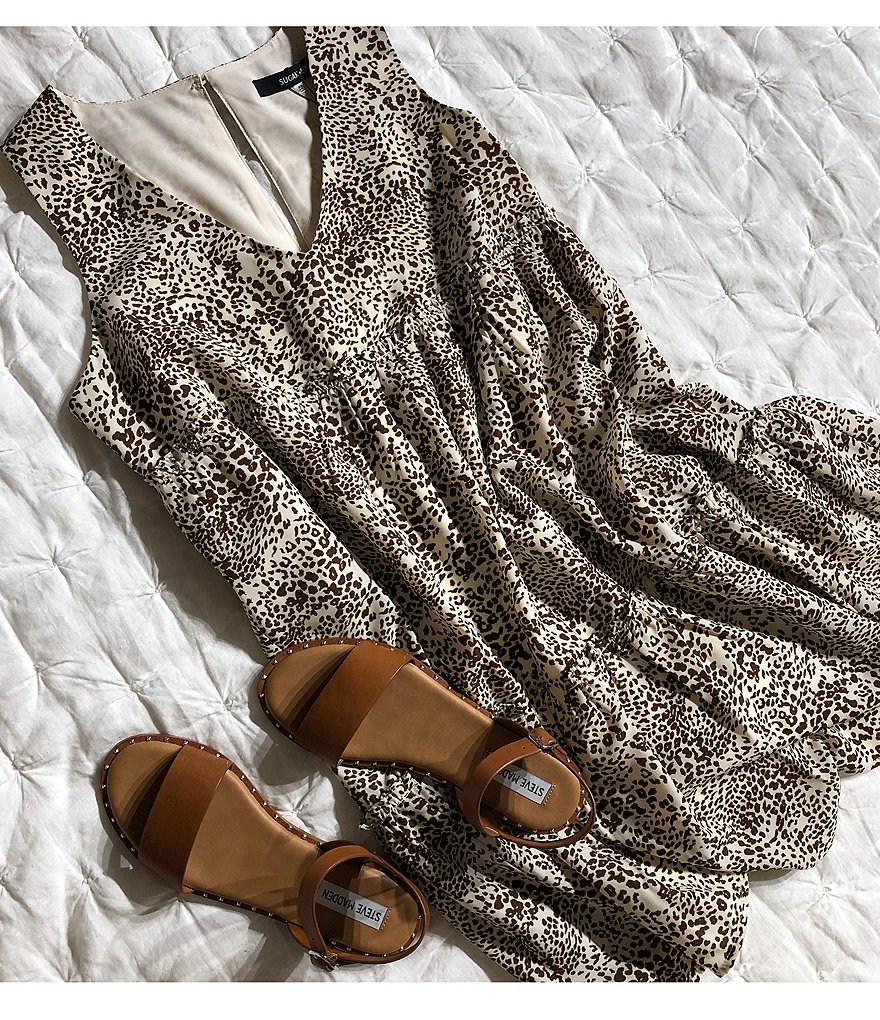 Sugarlips Animal Print V-Neck Sleeveless Tiered Hem Dress