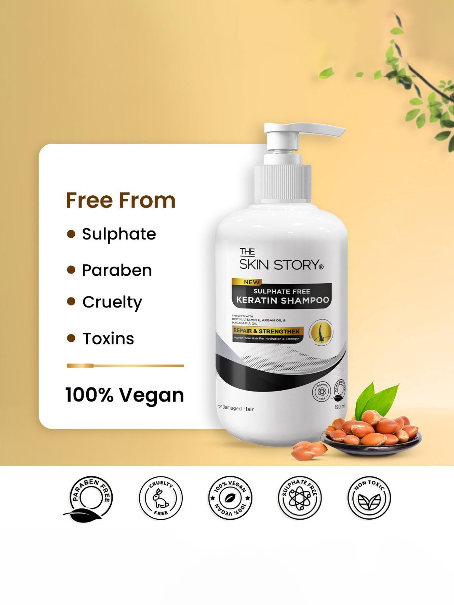 The Skin Story Argan Oil & Vitamin E Sulphate Free Keratin Shampoo - 190 ml
