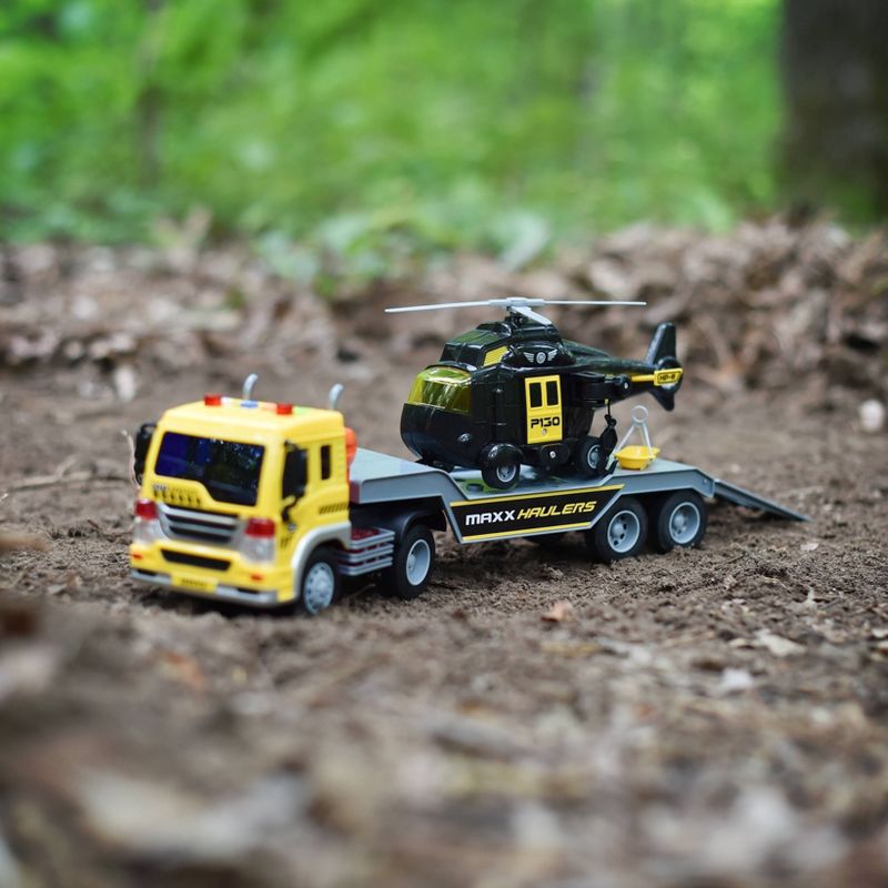 Maxx Action Lights & Sounds Helicopter Truck and Trailer Transport