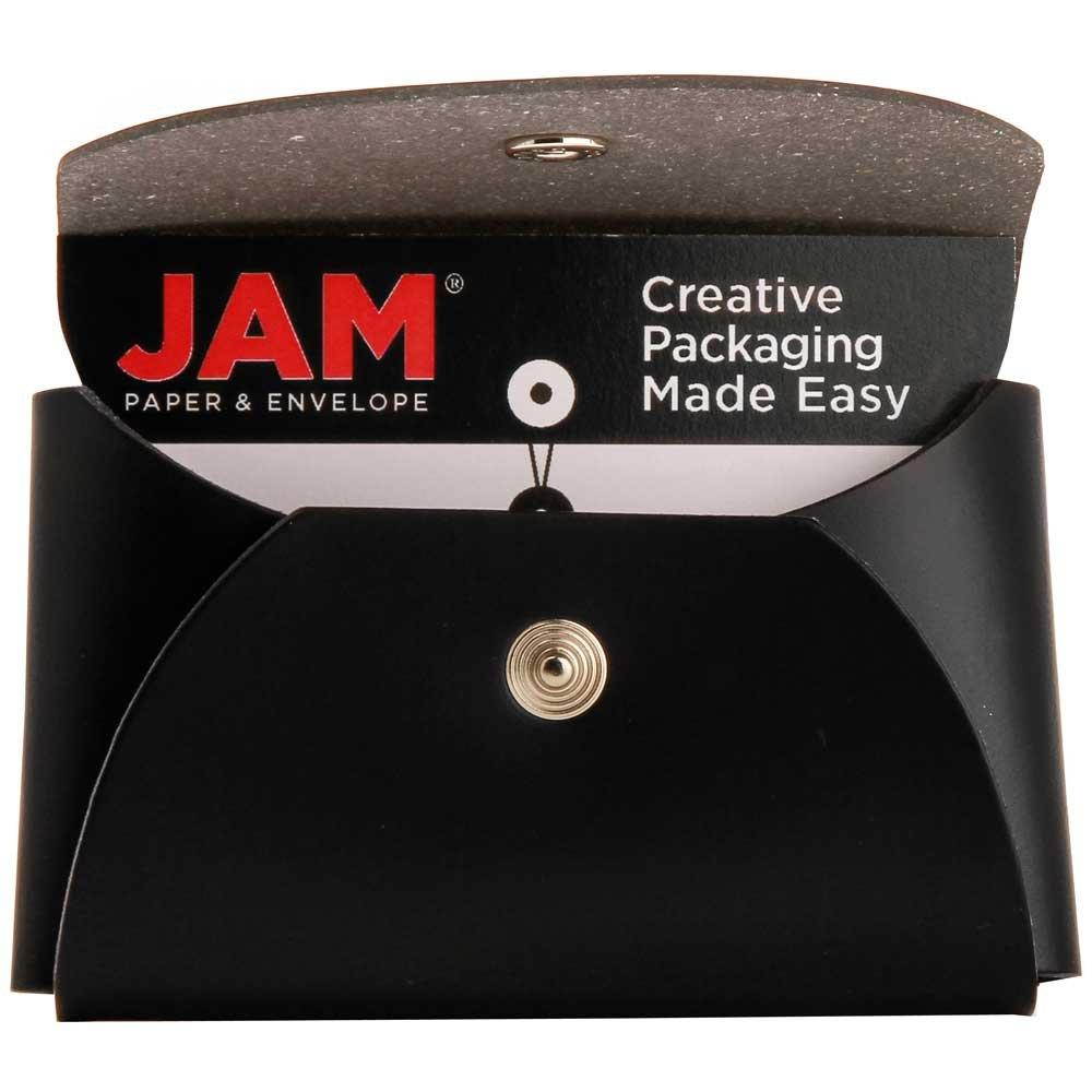 JAM PAPER Italian Leather Business Card Holder Case with Round Flap - Black - Sold Individually