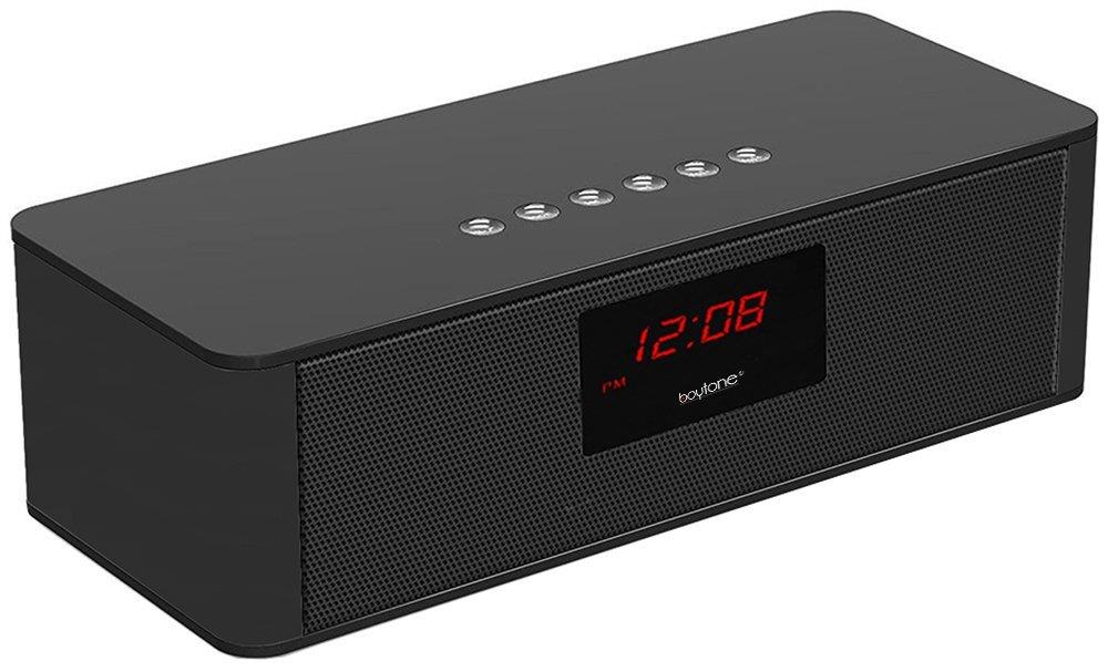 Boytone BT-87CR Portable FM Radio Alarm Clock, Wireless Bluetooth 4.1 Speaker, Built-in 8 Hours Play Rechargeable Batter