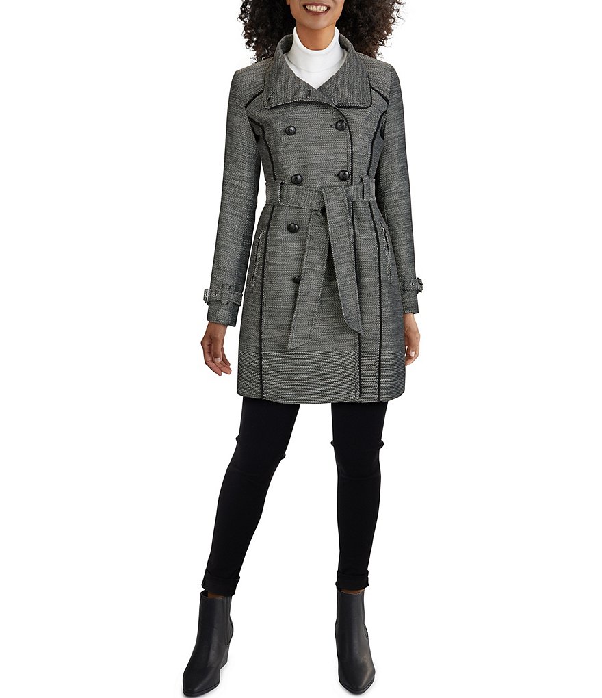 Kenneth Cole New York Short Water-Resistant Stand Collar Hooded Long Sleeve Chevron Puffer Jacket