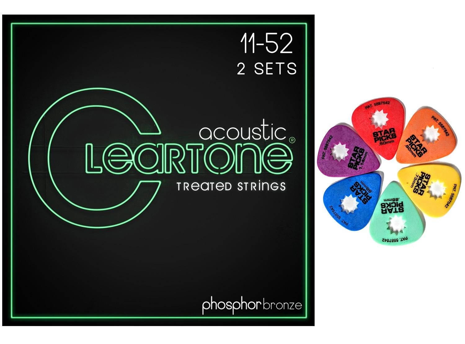 Cleartone Acoustic Phosphor Bronze 11-52 Two-Pack with Mixed Star Pick Blister