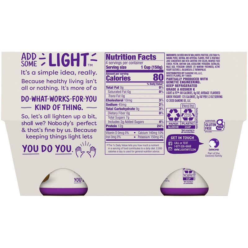 Dannon Light and Fit Banana Cream Flavored Greek Yogurt - 4ct - 5.3oz