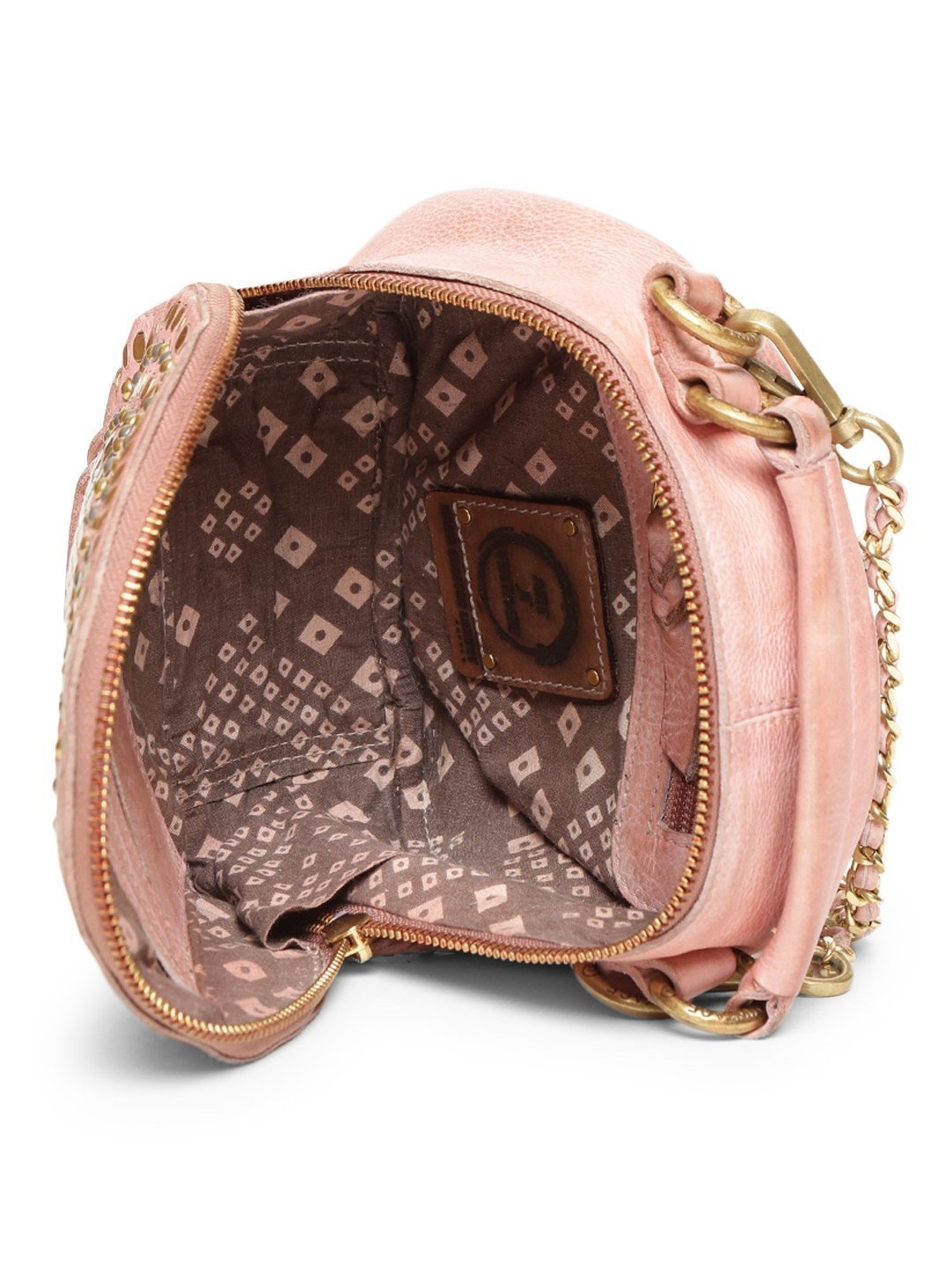 Art N Vintage Chic Riveted Elegance Blush Pink Leather Embellished Small Handbag