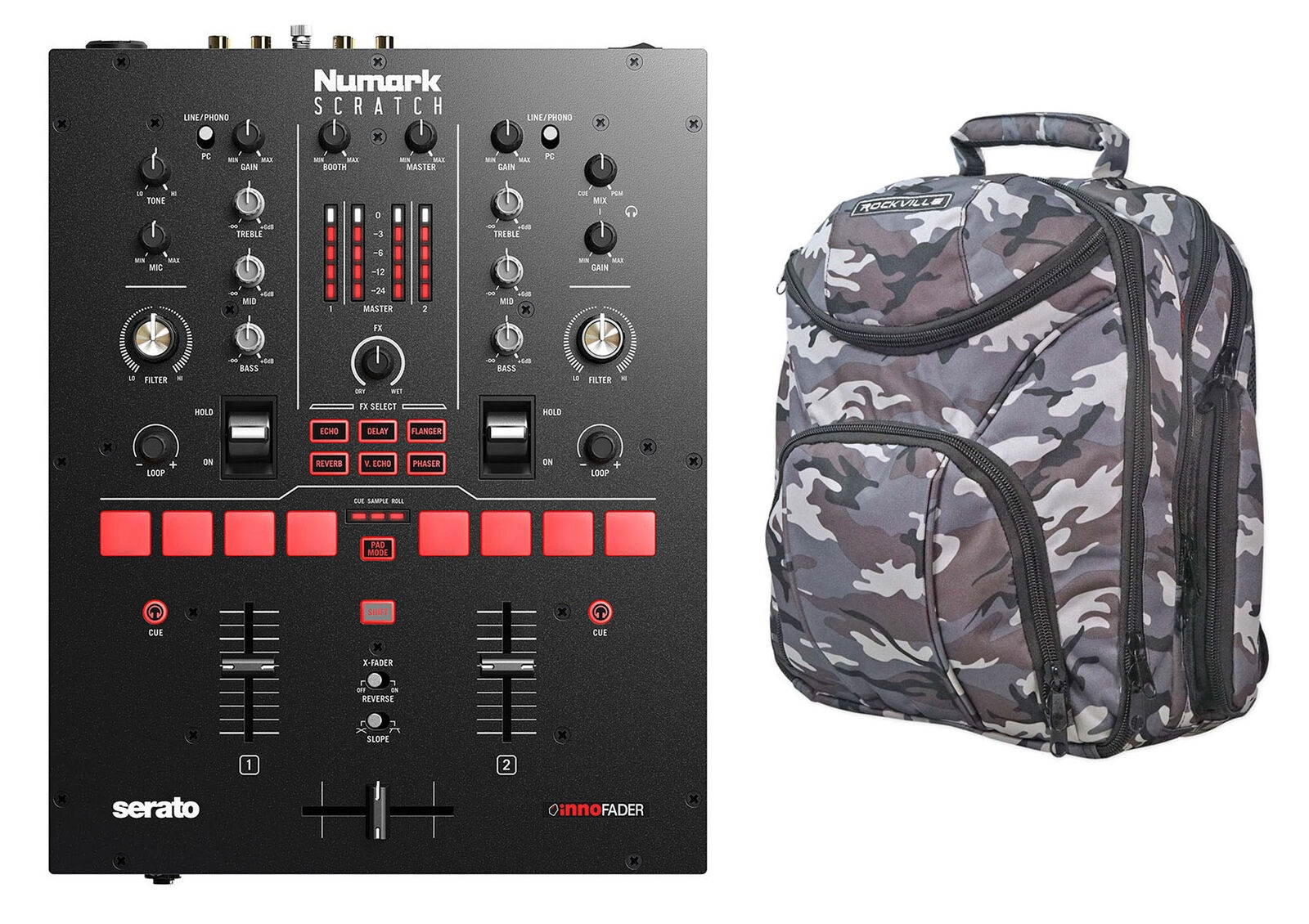 Numark Scratch 24-Bit 2-Channel Serato DJ Pro DVS Scratch Mixer + CAMOPACK