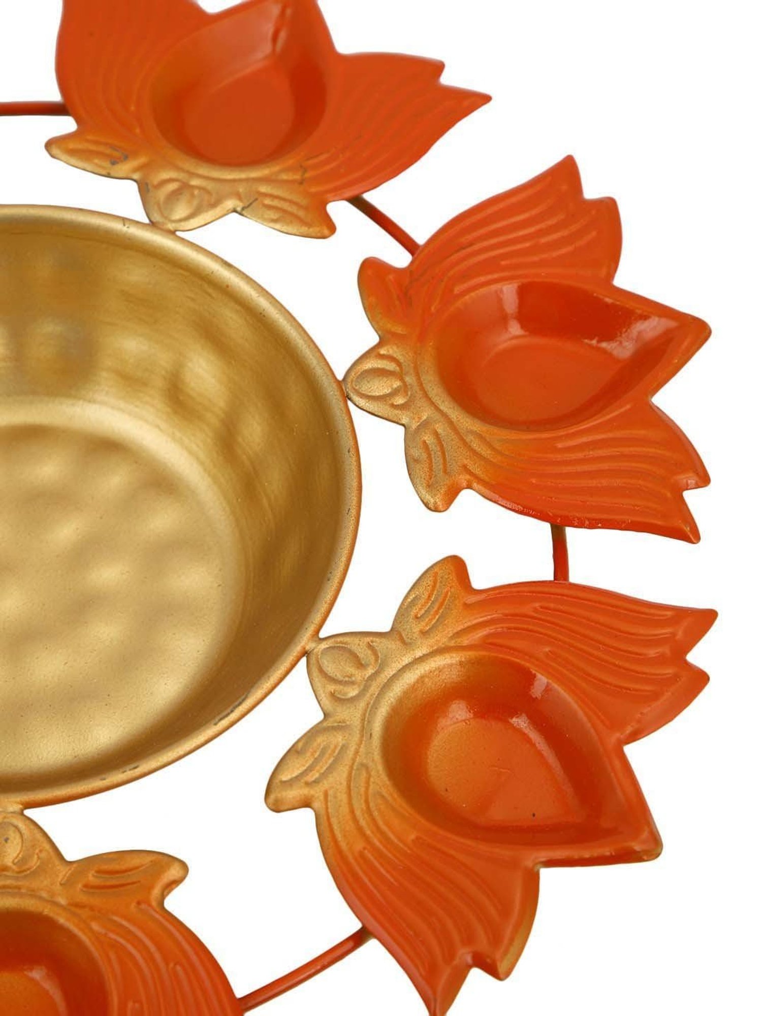 Aapno Rajasthan Golden & Orange Metal Lotus Urli
