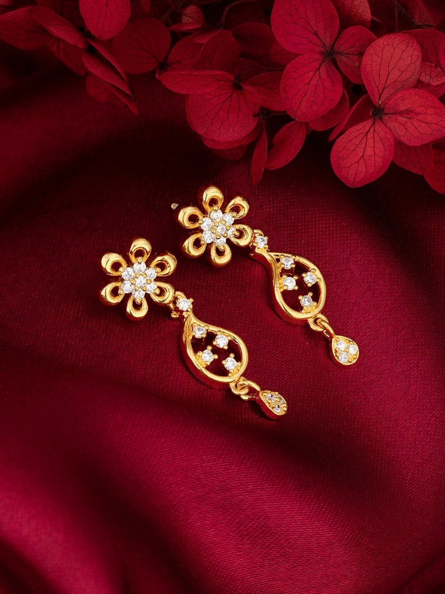 GIVA 92.5 Sterling Silver Golden Glorious Flower Drop Earrings