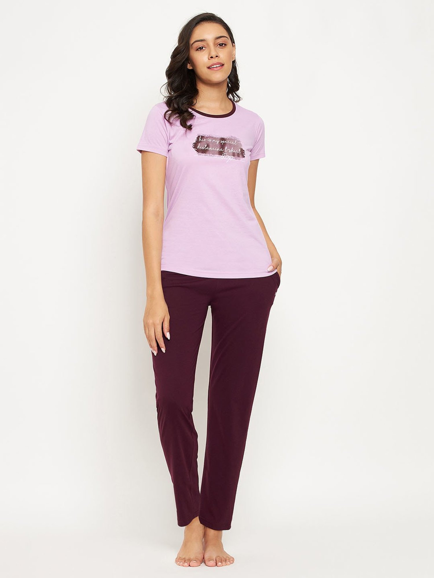 Okane Lavender & Wine Graphic Print T-Shirt With Pyjamas