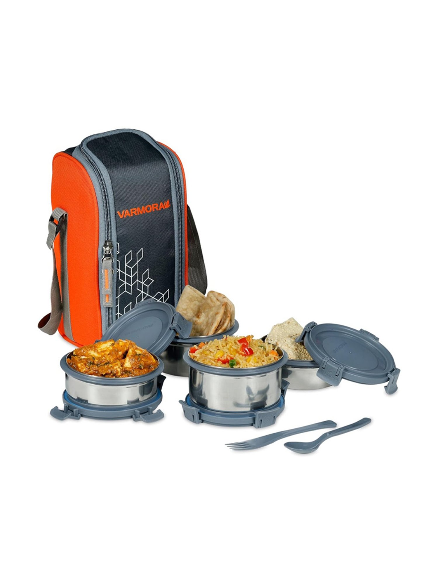 Borosil Grey Stainless Steel Lunch Box - Set of 4