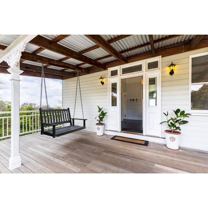 2 Person Outdoor Patio Wooden Porch Swing - Black - Veikous