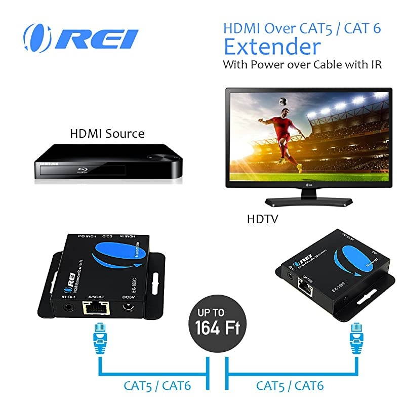 164-Feet HDMI Extender Over Single CAT5e/CAT6 up to 1080p, Full HD, Loop Out Option, with IR (EX-165C)