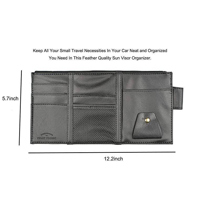 PU Car Sun Visor Storage Bag Auto Glasses Ticket Documents Folder Mobile Phone Organizer - Black