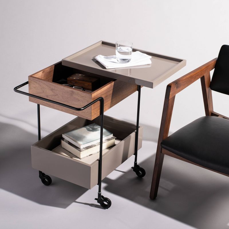 Scout Tray Bar Cart Walnut/Gray/Black - Safavieh