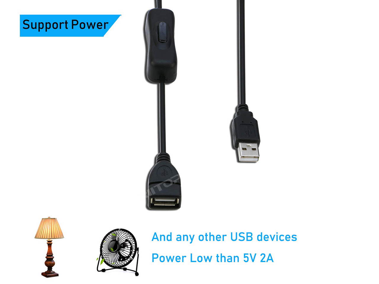 RIITOP USB Inline Switch Extension Cable 3Ft with ON/Off Switch Button, USB Male to Female Cable Support (Data and Power) for USB Headset, LED Strips(2-Pack)