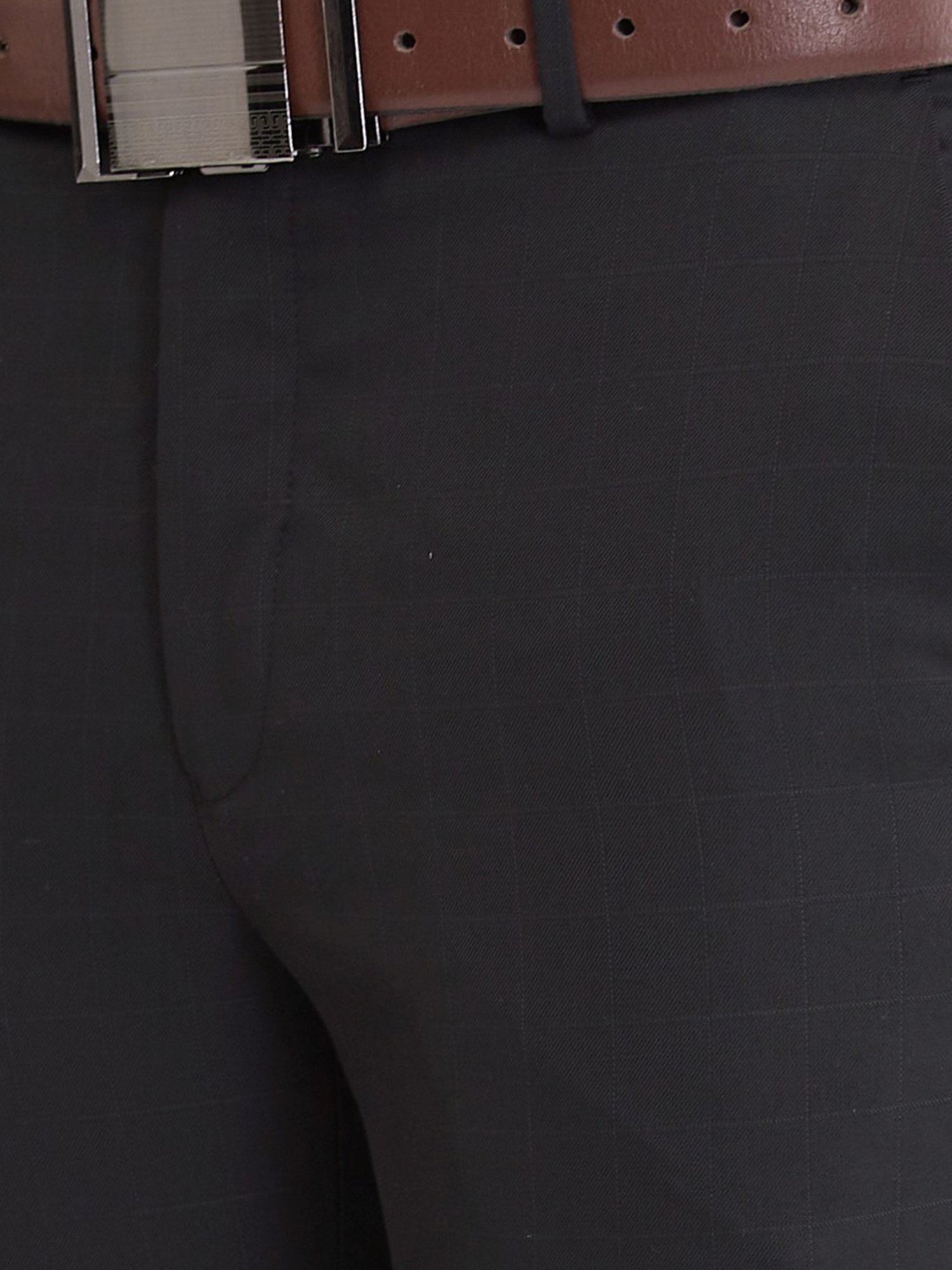 Park Avenue Black Super Slim Fit Checks Trousers