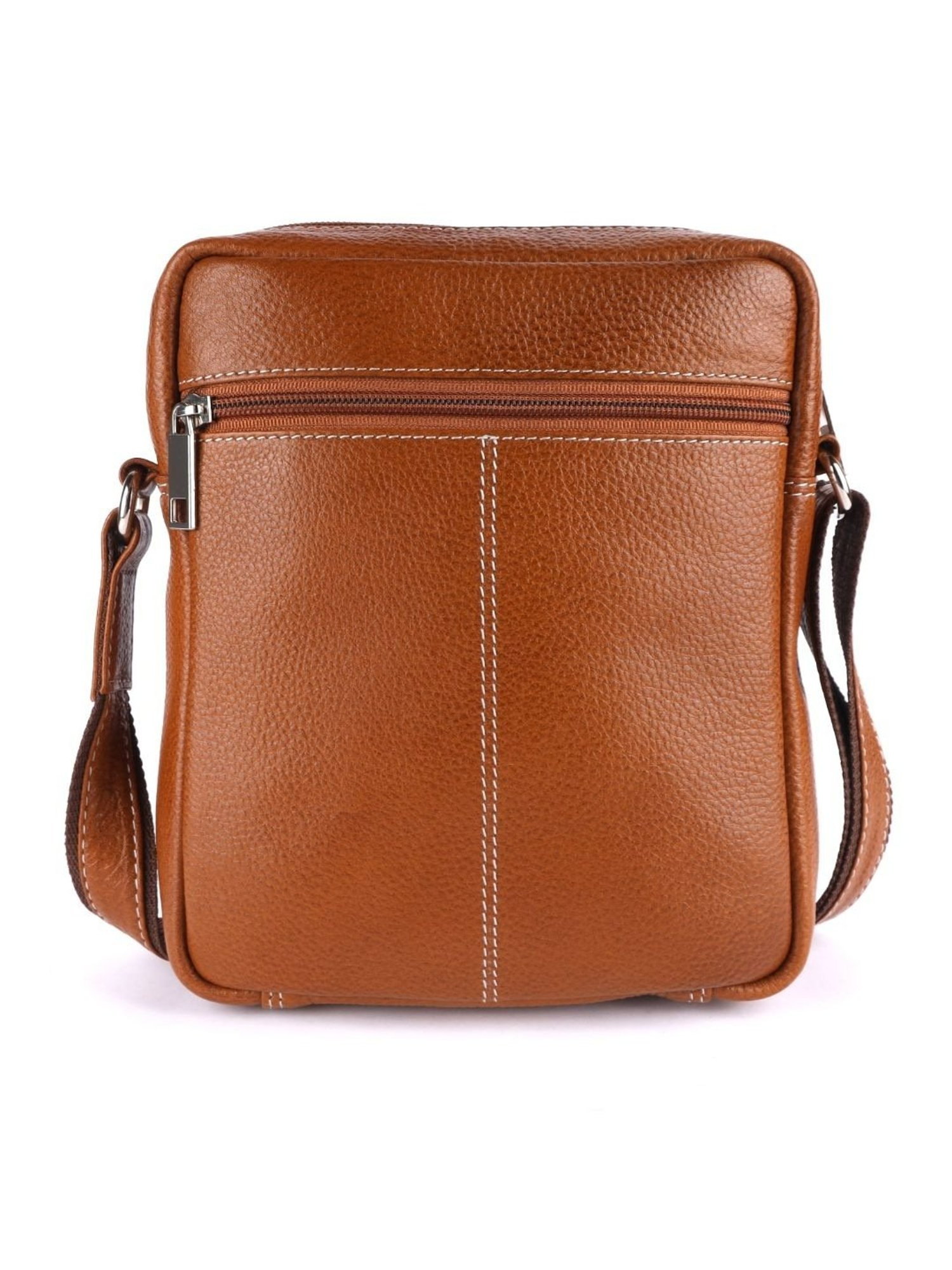 HiLEDER Tan Textured Small Leather 6.5 inch Cross Body Bag