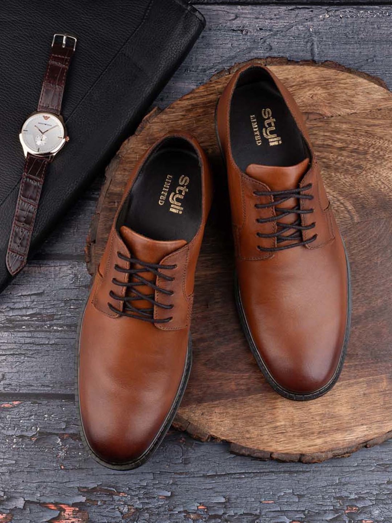 Styli Men's Tan Derby Shoes