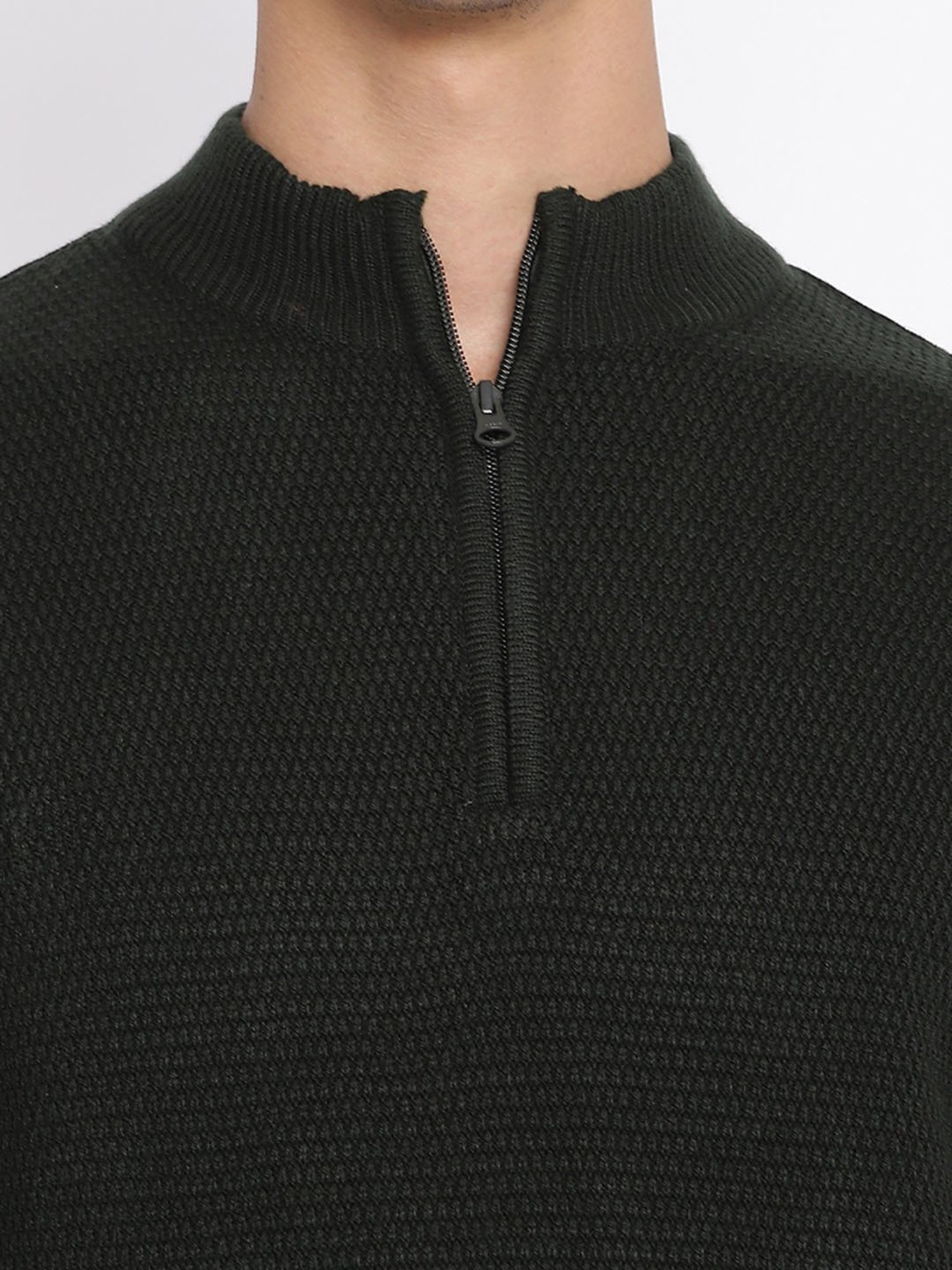 Cantabil Dark Olive Regular Fit Self Design Sweater