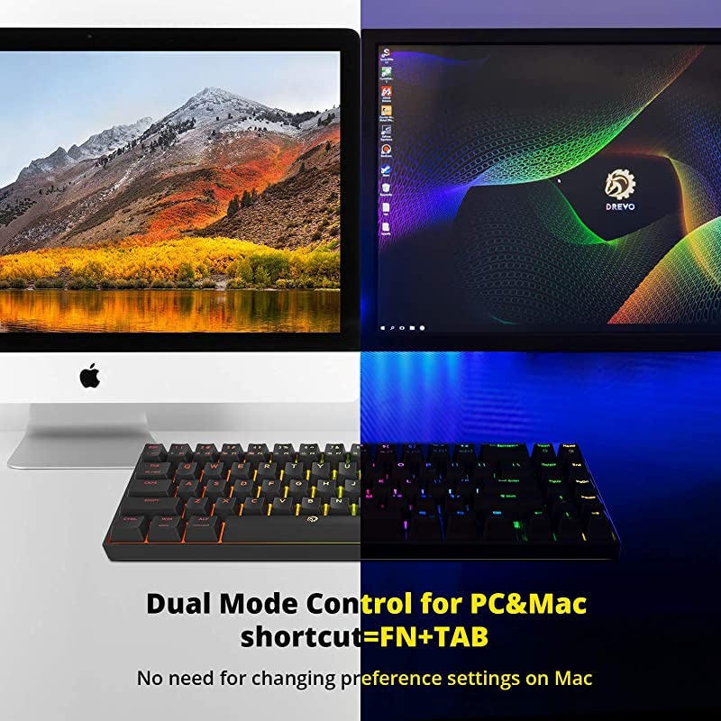 Calibur V2 TE RGB 60% Wired Mechanical Gaming Keyboard, 71-Key Small Compact, Work for PC/Mac, Detachable USB Type-C, Outemu Red Switch, Black