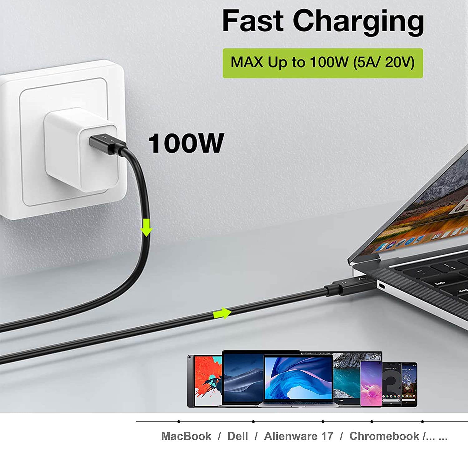 [Certified] NEWCARE Thunderbolt 3.0 Cable (USB-C to USB-C) Supports 100W Charging / 40Gbps Data Transfer, Compatible with USB 3.1 Gen 1 and 2, MacBook, Dell, Alienware 17,Chromebook and More (2.3ft)