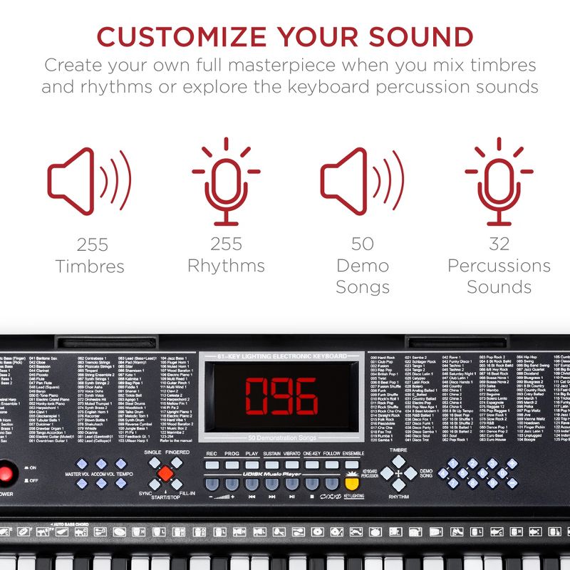 Best Choice Products 61-Key Beginners Electronic Keyboard Piano Set w/ LED, Lighted Keys, 3 Teaching Modes, Headphones